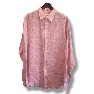 Giorgio Armani Red 100% Linen Made in Italy Button Up 17.5 XL